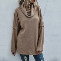Ženski dugi rukav džemper s dugim rukavima pulover Turtleneck casual labav TUNIC TOP CHAKI XL