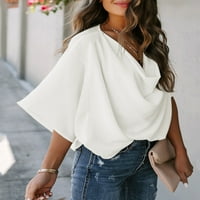 Ženske bluze i vrhovi za posao modne ležerne ljetne majice kratkih rukava bijela veličina 2x-velika