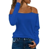 Entyinea ženska jesenska majica Slim-Fit rukav čvrsti čamac MAJICA MAJICA BLUE M