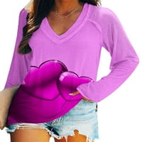 HAITE WOOD majica s dugim rukavima TEE V izrez T Odmor Pulover Jesen Šipka tunička bluza tamno ružičasta