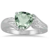Ženski trilijuni karat rezan zeleni ametist i dijamantni prsten u bijelom zlatu od 10k