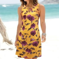 ManXivoo za žene Žene Dnevno ljetno pulover haljina na plaži cvjetni print o vrat sandress rukava bez
