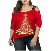 Ženski čišćenje vrhova božićno drvce Ispis Grafička majica hladnog ramena majica s dugim rukavima majica