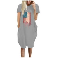 Ljetna haljina dužine koljena sa džepom za žene Američka zastava Štampanje kratkih rukava Plaža Prikladno