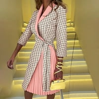 Ženski V Vreći kravata za rezanje Pleased Solid Color & Print haljina Pink XL