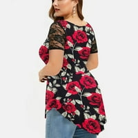 Ženske plus veličine vrhovi cvjetni ispis kratkih rukava čipke T-majice Ljetna bluza Top košulja Okrugla