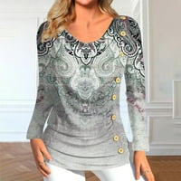 Bazyrey dugi tunički vrhovi dukseri za žene za žene dugih rukava Trendi cvjetni ispis labav pulover okrugli vrat casual bluze sivi 2xl