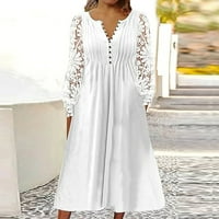 Ljeto Must-haiarhb dame casual seksi čipkasti patchwork jednokrasno puna haljina s dugim rukavima, bijela,