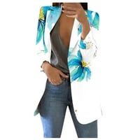 Clearsance YoHome Ženske vrhove Žene Ležerne prilike modne ispise rever s dugim rukavima Slim Fit Mali jaknu s gumbom nebo plavo l