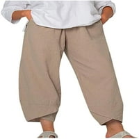 Dabuliu Ženske posteljine hlače Ljeto Ležerne prilike visokog uspona pamučne pantalone Capri hlače Žene