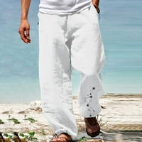 Elaililye modne muške bijele hlače Ležerne prilike za ispis Lounge Hlače elastične struke ravne hlače