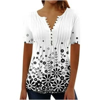 Ženska modna ljetna seksi ispisana bluza ruffled kratki rukav V-izrez V-izrez The Majica Tors White