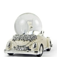 Ikonični samo oženjeni bjelokosti i srebrni VW Beetle sa fotografijim okvir muzičkim snegom Globe -