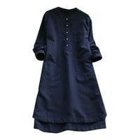 Knqrhpse Plus Veličina haljina za žene Retro dugih rukava Ležerne prilike sa labavim gumbima Bluza Mini