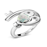 Gem Stone King Sterling Silver Okrugli Cabochon White Simulirano Opal Ženski prsten