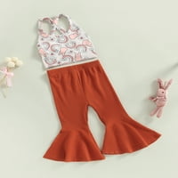Thaisus Kids Baby Girl Easter Outfits, crtani printivni rezervoar bez rukava + duge flare hlače