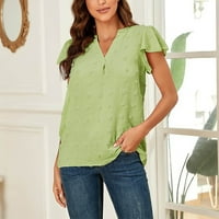 Ženske vrhove Ženska bluza kratkih rukava Casual Solid Thirts V-izrez Modni zeleni m