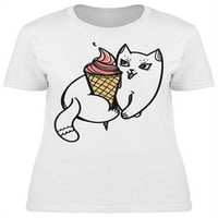 Mačka liže jesti sladoled. Majica Žene -Image by Shutterstock, Ženska 3x-velika