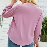 Dabuliu ženske majice šifon V-izrez pulover dugih rukava s dugim rukavima
