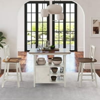 Seoska kuća 3-komada Set za trpezarijski stol, kuhinjski stol sa skladišnim ormarom i policama, puni