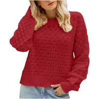 Cvjetni bluze za žene, žene slatka elegantna meka Crewneck dugi rukav šuplji pleteni pulover džemperi