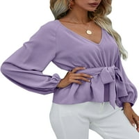 Avamo ženske casual bluze Slim Fit Solid Color Pepum Ljetni dugi rukavi sa pojasom struka