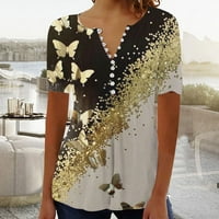 Žene Ležerne ljetne majice za čišćenje lagana cvjetna uzorka Štampano dugme V izrez Henley majice Trendy