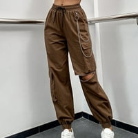 Teretne pantalone za žensko čišćenje ispod 20 dolara, džepni sportovi Atletičke harem hlače Žene smeđe