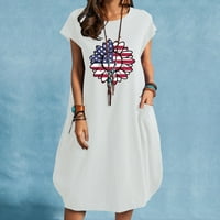Ženska posteljina tunika haljina Američka zastava Majica kratkih rukava Haljine casual okrugli vrat