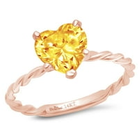 2. CT sjajan srčani rez prirodni citrinski 14k Rose Gold Solitaire prsten SZ 8.25
