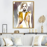 Art DesimanArt Skica modela visokog modnog modela u zlatnom VII modnu ženu uokvirenu platnu printu u.