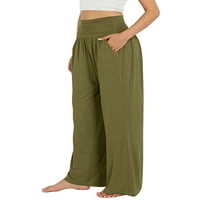 Gueuusu ženske casual široke noge Hlače Yoga High Squiste pantalone sa džepovima Losiranje solidne ljetne