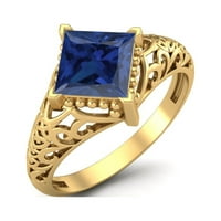 1. CTW SQUARE Sintetic plavi safir filigranski sterling srebrni zlatni Vermeil Solitaire Women Wedding Ring
