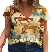 Majica za žene životinjski tisak majica V izrez Ljetni vrhovi dame udobne tučke bluze za rad Tee Style