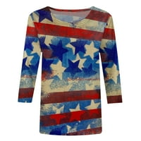 Odeerbi 4. jula Patriotska košulja za žene Moda Tri četvrtina retro bluza za retro bluza Okrugli vrat Neovisnost od ispisanih vrhova Bež