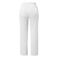 Miayilima plus veličine pantalone za žene čvrste ravno čvrste elastične hlače dugačke posteljine lanene