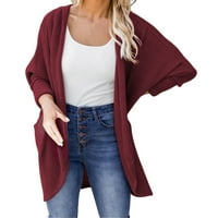 HUNPTA WOMENS Prednji otvor dugi pleteni džemperi Čvrsta boja dugih rukava labava karatna jakna Cardigan