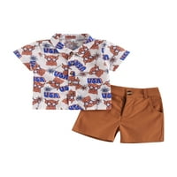 TODDLER Baby Boys 4. jula Outfits Ispiši vrhove kratkih rukava + šarene hlače u boji postavljaju male