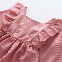 Djevojke se oblače trendi mjehurića ruched solid color odjeća midi zimska cvjetna djevojka haljina ružičasta