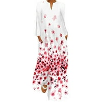 Dadaria Boho Maxi haljina za žene sa rukavima Ženska digitalna tiskana dugačka haljina V-izrez sa džepovima