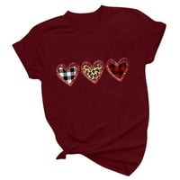 Ženski kratki rukav Valentines Dnevne majice Buffalo Plaid Leopard Love Heart Grafički teženi Ležerne