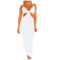 Ljetne haljine za prodaju za žene za žene bez rukava od pune boje V-izrez midi leđima, fit i flare Y2K