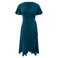 ManXivoo V izrez za žene Ličnost Čvrsta boja V izrez Dress jednostavan i izvrstan dizajn Ženske haljine