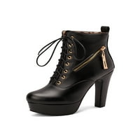 Difumos dame moda čipke cipele protiv klizanja šiljastim prstima vjenčane platforme čizme crna 6,5