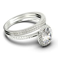 Bridalni prsten Art Deco 2. Carat Ovalni rez dijamantski prsten za angažman, vjenčani prsten u sterling srebrnom sa 18k bijelim zlatnim pregradom, Obećaj prstenom, Trio Set