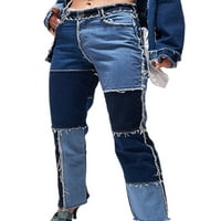 BMNMSL Ženske blok boje Jeans srednji struk ravno pantalone dna