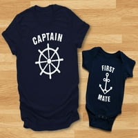 Kapetan i prva mata Nautička jedrilica Košulja i baby BodySuit Podesite kapetan mornarice Srednja mate mornarica