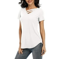 Ženske plus veličine kratkih rukava Tunts V izrez Solid Color Dug bluza Ljetne dame Ležerne prilike Fold majice