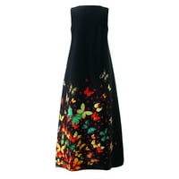 Clearsance Ljetne haljine za žene bez rukava maxi casual a-line cvjetni nosač vrata crne 2xl