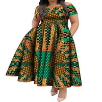 Bintarealwa Ankara Afričke haljine za žene Tradicionalna Gana Elegantni kratki rukav visoki struk afrički